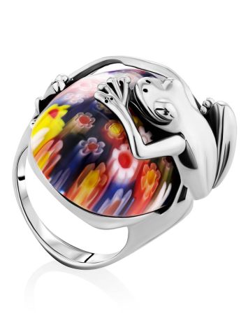 Murano Glass Cocktail Ring With Silver Frog Detail, Ring Size: 6.5 / 17, image 