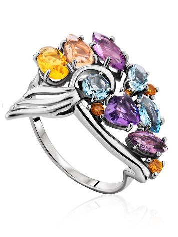 Fabulous Silver Ring With Mix Color Stones, Ring Size: 9.5 / 19.5, image 