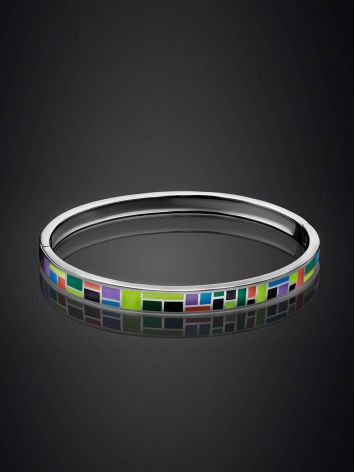 Playful Design Silver Enamel Bangle Bracelet, image , picture 2