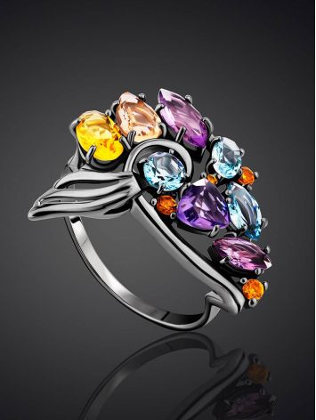 Fabulous Silver Ring With Mix Color Stones, Ring Size: 9.5 / 19.5, image , picture 2
