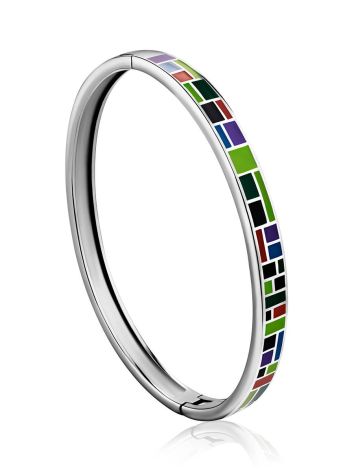 Playful Design Silver Enamel Bangle Bracelet, image 