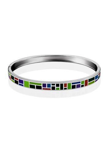 Playful Design Silver Enamel Bangle Bracelet, image , picture 3