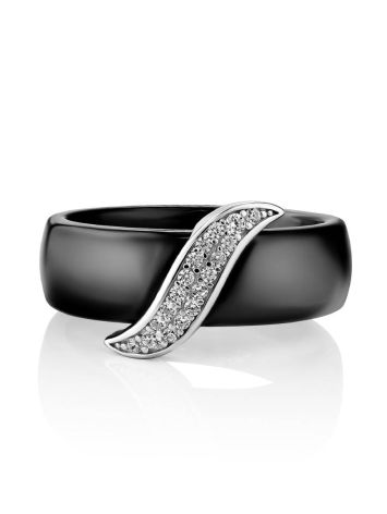 Trendy Black Ceramic Band Ring With Crystals, Ring Size: 6 / 16.5, image , picture 3