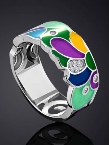 Mix Color Enamel Band Ring With Crystals, Ring Size: 6.5 / 17, image , picture 2