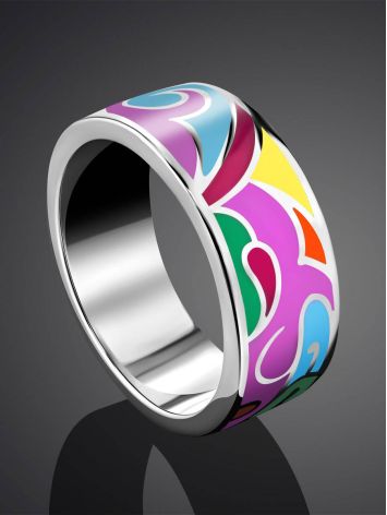 Abstract Design Silver Enamel Band Ring, Ring Size: 6.5 / 17, image , picture 2
