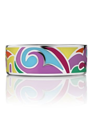 Abstract Design Silver Enamel Band Ring, Ring Size: 6.5 / 17, image , picture 3