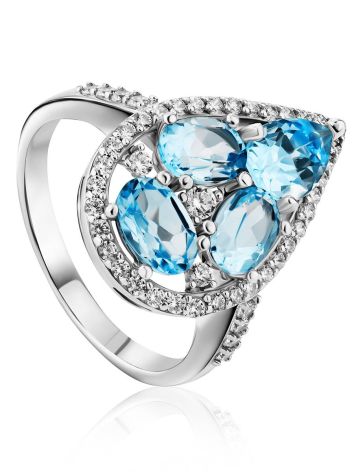 Voluminous Silver Cocktail Ring With Topaz And Crystals, Ring Size: 8 / 18, image 