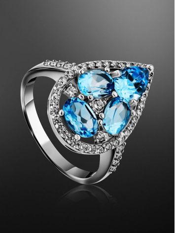 Voluminous Silver Cocktail Ring With Topaz And Crystals, Ring Size: 8 / 18, image , picture 2
