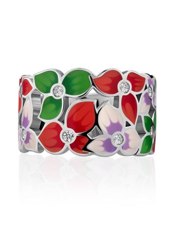 Floral Design Silver Enamel Band Ring, Ring Size: 8 / 18, image , picture 3