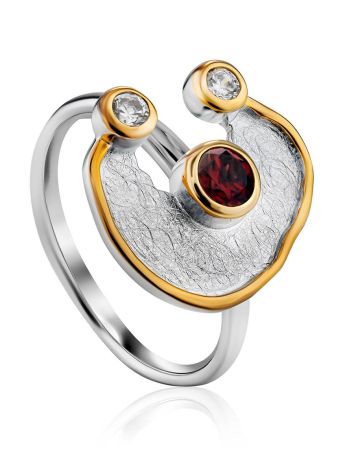 Futuristic Design Silver Garnet Ring, Ring Size: 9.5 / 19.5, image 
