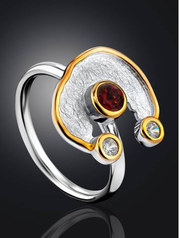 Futuristic Design Silver Garnet Ring, Ring Size: 9.5 / 19.5, image , picture 2