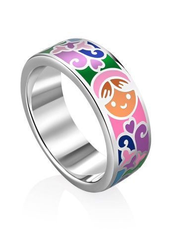 Playful Design Silver Enamel Band Ring, Ring Size: 8 / 18, image 