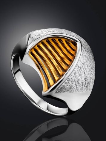 Futuristic Design Gilded Silver Ring, Ring Size: 7 / 17.5, image , picture 2