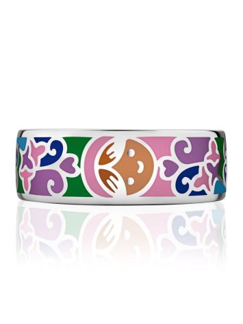 Playful Design Silver Enamel Band Ring, Ring Size: 8 / 18, image , picture 4