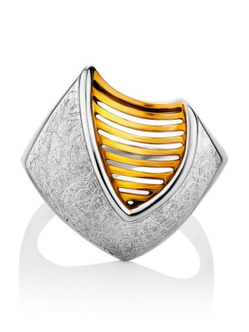 Futuristic Design Gilded Silver Ring, Ring Size: 7 / 17.5, image , picture 4