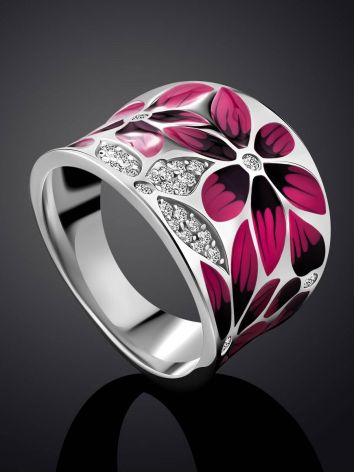 Floral Design Silver Enamel Ring, Ring Size: 8 / 18, image , picture 2