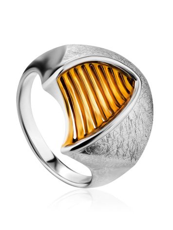 Futuristic Design Gilded Silver Ring, Ring Size: 7 / 17.5, image 