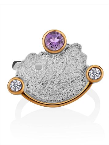 Designer Silver Ring With Amethyst And Crystals, Ring Size: 8.5 / 18.5, image , picture 4