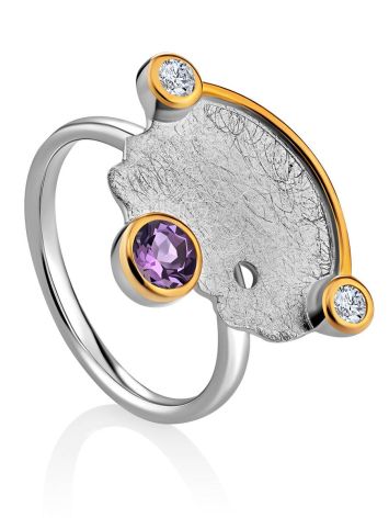 Designer Silver Ring With Amethyst And Crystals, Ring Size: 8.5 / 18.5, image 