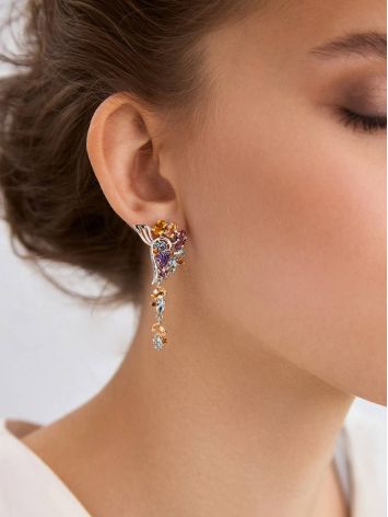 Exquisite Silver Earrings With Topaz And Citrine Stones, image , picture 3