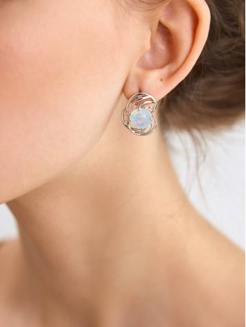 Chic Silver Earrings With Blue Agate Centerstones, image , picture 3