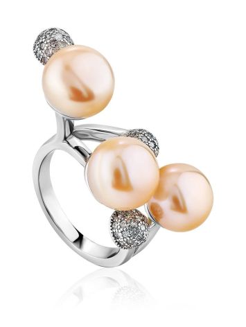 Designer Silver Pearl Adjustable Ring, Ring Size: 6.5 / 17, image 