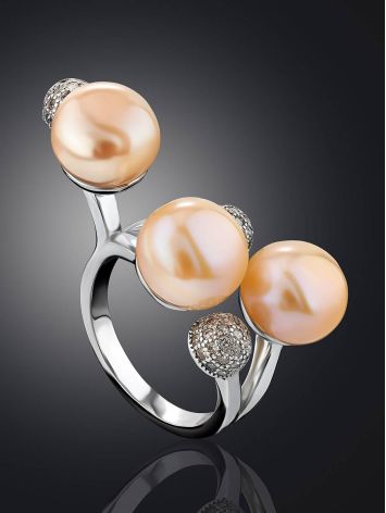 Designer Silver Pearl Adjustable Ring, Ring Size: 6.5 / 17, image , picture 2