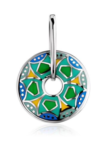 Bright Round Silver Enamel Pendant, image 