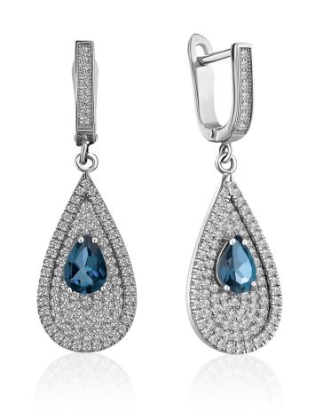 Drop Shaped Silver Dangles With Crystals And Topaz London, image 