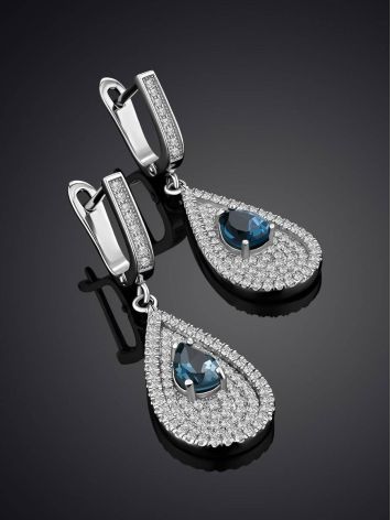 Drop Shaped Silver Dangles With Crystals And Topaz London, image , picture 2