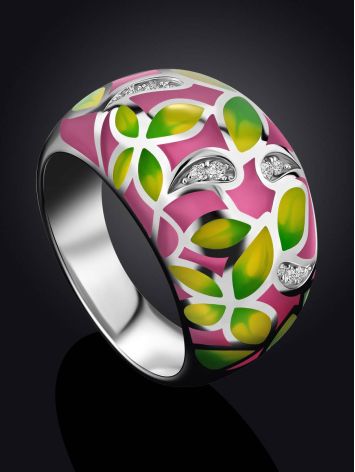 Floral Motif Mix Color Enamel Ring, Ring Size: 8 / 18, image , picture 2