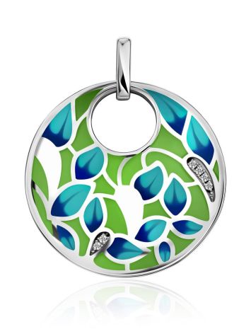 Flat Round Enamel Pendant With Crystals, image 