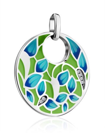 Flat Round Enamel Pendant With Crystals, image , picture 4