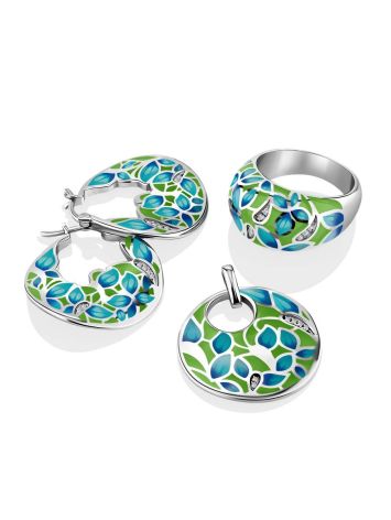 Flat Round Enamel Pendant With Crystals, image , picture 5