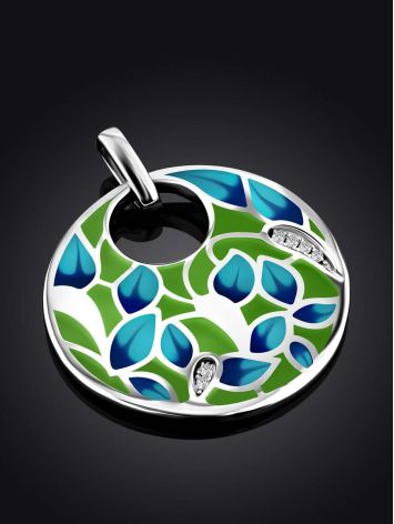 Flat Round Enamel Pendant With Crystals, image , picture 2