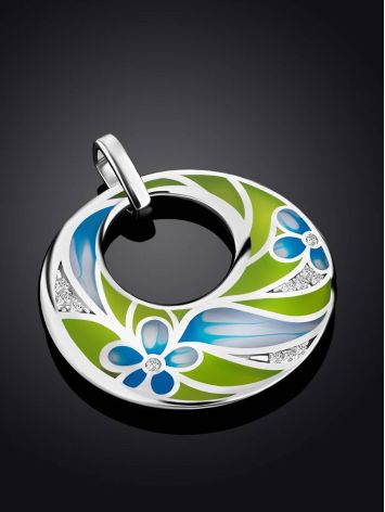 Flat Round Silver Pendant With Mix Color Enamel, image , picture 2