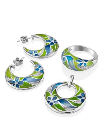 Flat Round Silver Pendant With Mix Color Enamel, image , picture 4