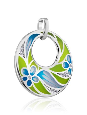 Flat Round Silver Pendant With Mix Color Enamel, image , picture 3