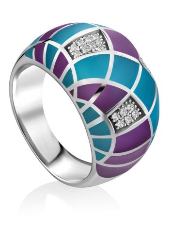 Voluminous Silver Enamel Ring, Ring Size: 7 / 17.5, image 