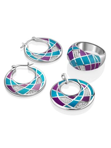 Fashionable Silver Enamel Hoops, image , picture 4