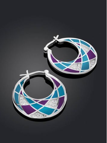 Fashionable Silver Enamel Hoops, image , picture 2
