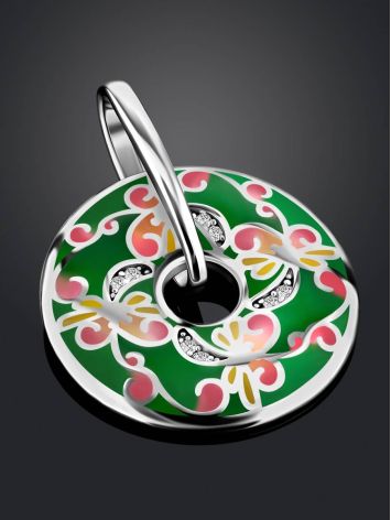Bright Silver Enamel Pendant With Crystals, image , picture 2