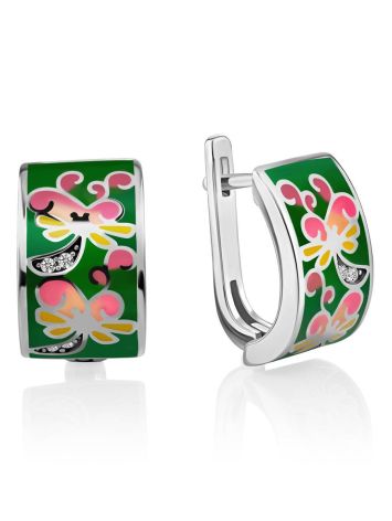 Playful Design Silver Enamel Earrings, image 