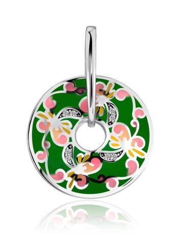 Bright Silver Enamel Pendant With Crystals, image 