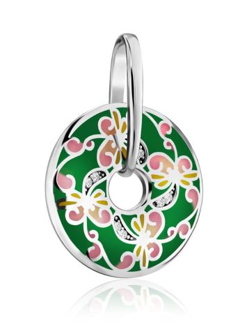 Bright Silver Enamel Pendant With Crystals, image , picture 3