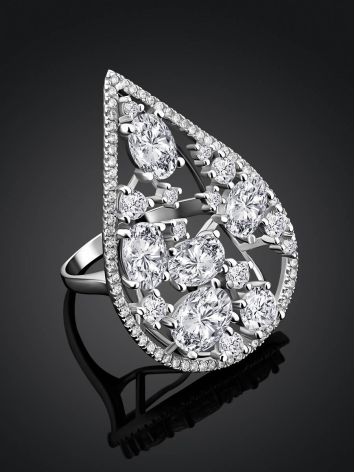 Shimmering Crystal Cocktail Ring, Ring Size: 7 / 17.5, image , picture 2