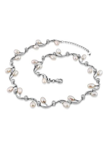 Refined Silver Necklace With Pearl And Crystals, image , picture 4