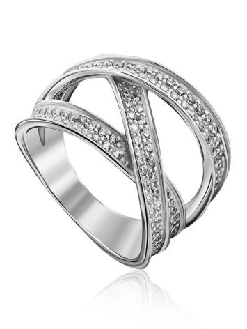 Trendy Silver Crystal Trinity Ring, Ring Size: 8 / 18, image 