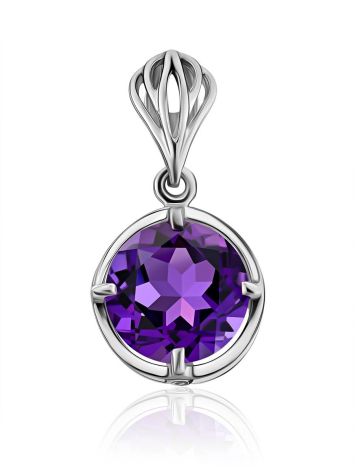 Classy Silver Pendant With Amethyst And Crystals, image 