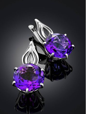 Silver Earrings With Deep Purple Amethyst, image , picture 2